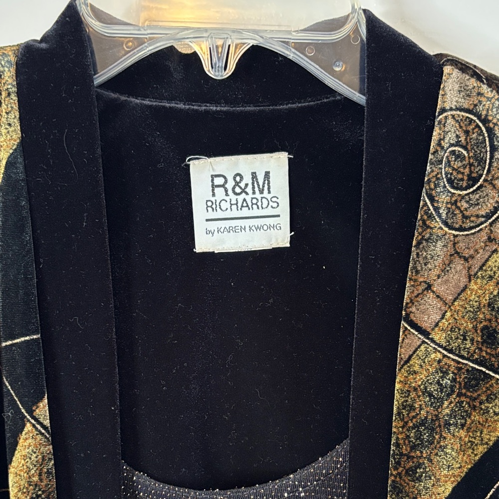 R&M Richards Vintage Elegant Black and Brown Jacket Set w/inner top Velvet EUC-L - Picture 2 of 11